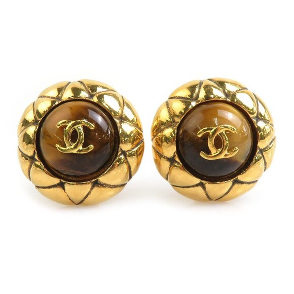 CHANEL Brown Logo Earrings - Picture 1 of 5